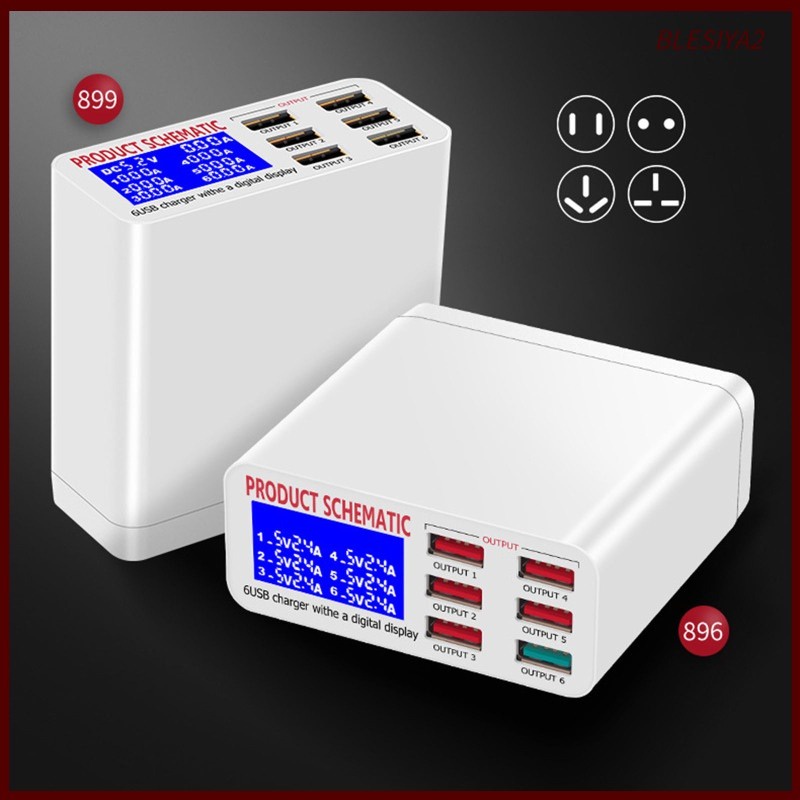 Wall charger product schematic 6 usb port 40w 2.4A quick charge 3.0 QC 3.4A with Lcd digital display wlx-896 - charging dock wlx896