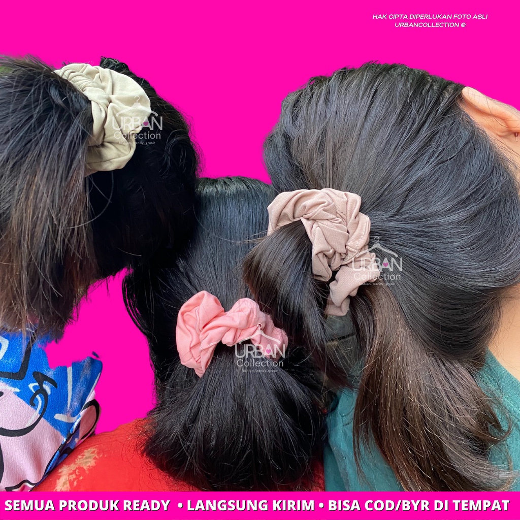 SCRUCHIES IKAT RAMBUT POLOS / MATCHING COLOUR DENGAN ROK PLISKET / TERBARU!