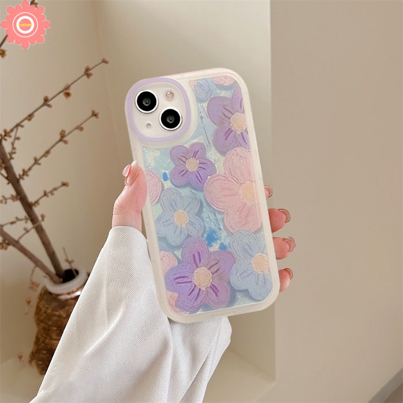 Soft Case TPU Motif Bunga Ungu Cover iPhone 11 7 8 Plus 8plus 13 12 Pro MAX XR X XS MAX 6 6S SE 2020
