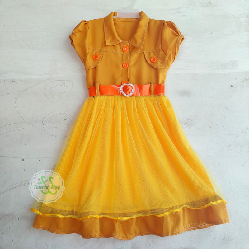 Dress anak 4 5 6 tahun gaun anak cewek perempuan tutu belt sabuk kerah tg ( dress sabuk tutu )
