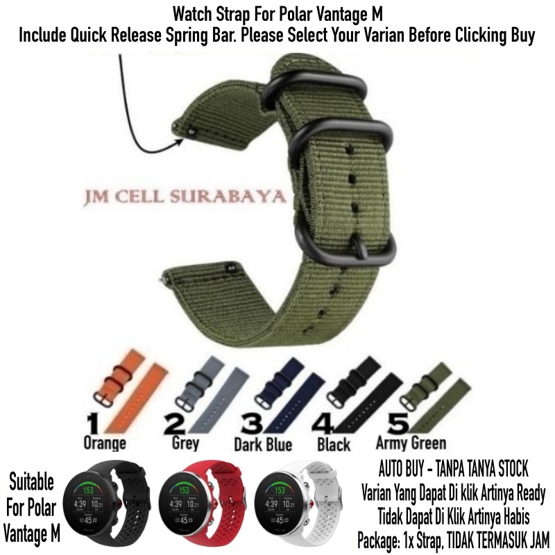Tali Jam Watch Strap Polar Vantage M - Nylon Stitching Black Buckle
