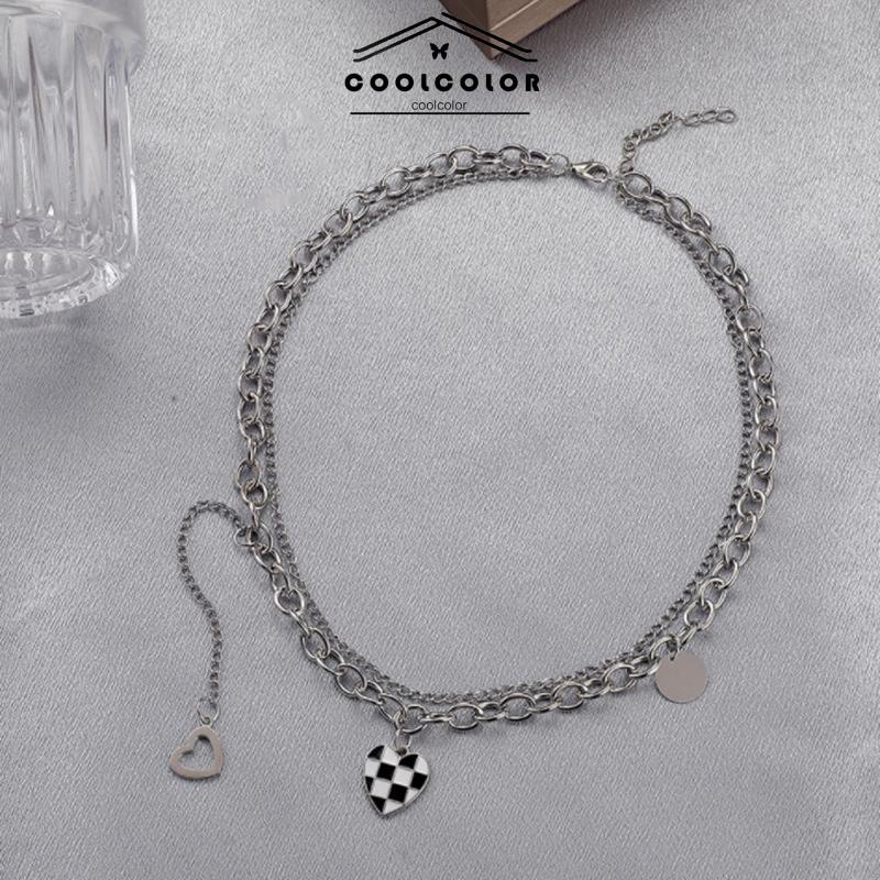 COD❤️Kalung Liontin  Korea Kotak-kotak Manis Keren Double Layer Rantai Sweater Panjang Klavikula Anti Karat Dan Anti Luntur Kalung Hadiah Ulang Tahun Kado Wanita Pria 2023 Terbaru