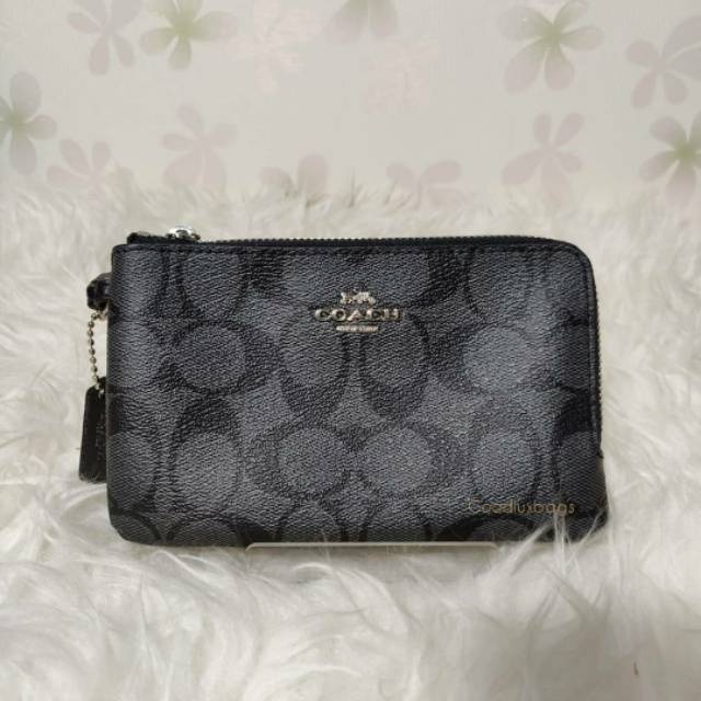 ORIGINAL Dompet Coach Small Double Zip Wristlet Signature Black
