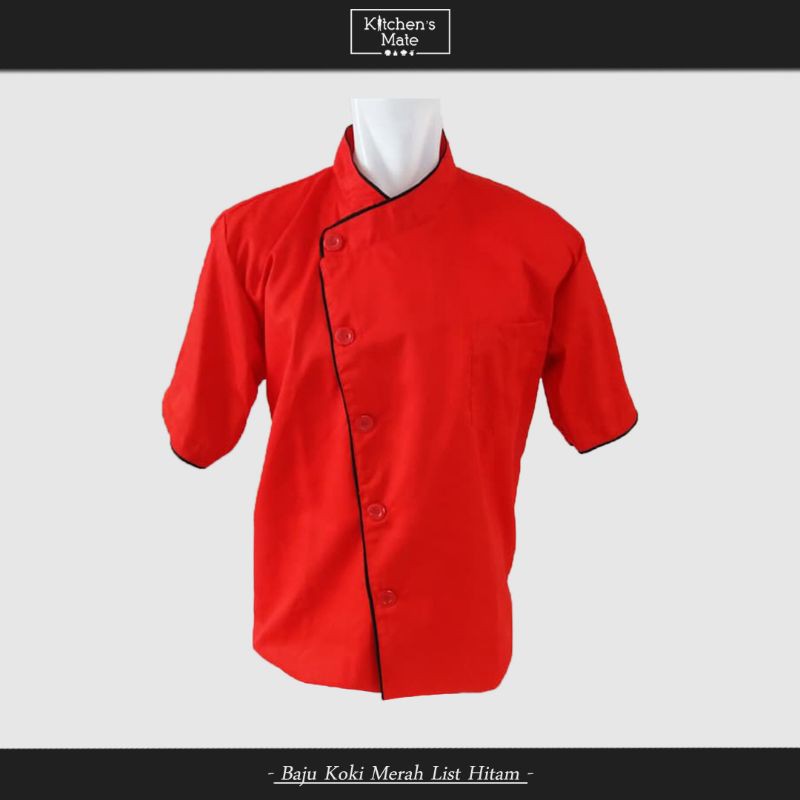 Baju Koki Merah Lis Hitam