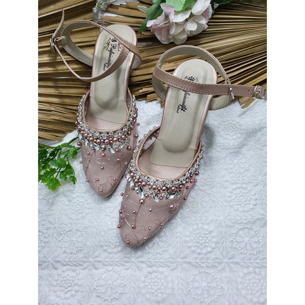 sepatu syantika tali rosegold tinggi 3cm kaca