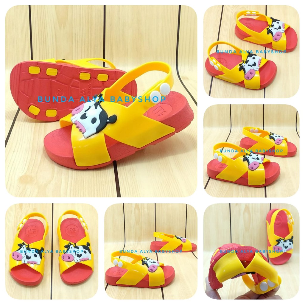 Sandal Anak Laki Karet Lentur 6 Bulan 1 Tahun MERAH COW - Sandal Anak Karet Anti Licin Tali Silang Size 18 -23