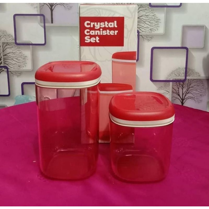 Crystal Canister Set (2pcs)/Crystal Canister Merah/toples merah/Tupperware merah/crystal canister