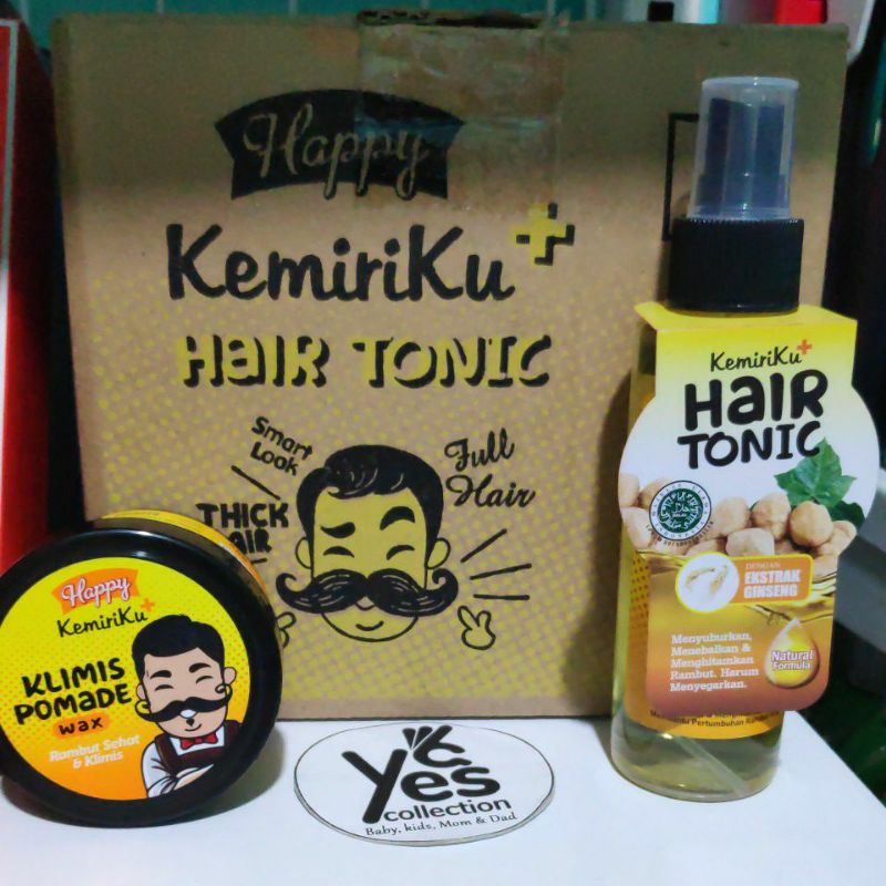 Hair Tonic Kemiriku 125 ml Spray Klimis Pomade 80g menyuburkan Hitam Tebal Rambut Happy Kemiri Thicker fuller Hair Men