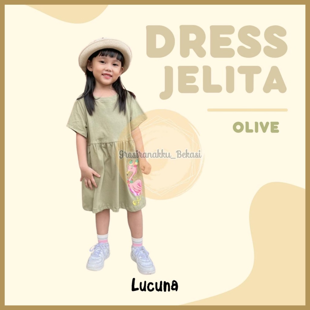 Dress Anak Jelita Lucuna Warna Olive 1-5thn
