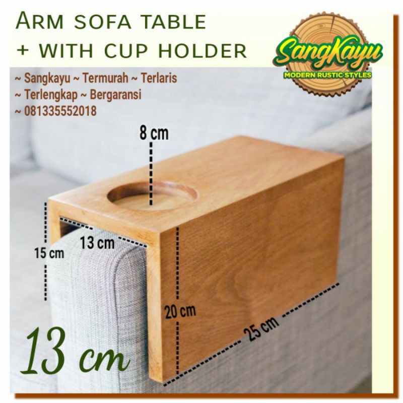 Arm sofa table Coffee table + cup holder 13 cm meja saji sofa lengan