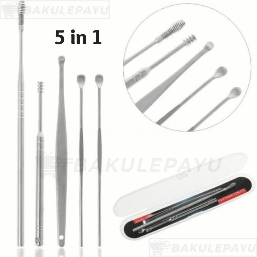 Korek Kuping 5 in 1 5 Model Pembersih Telinga 5 in 1 5in1 Stainless Steel.