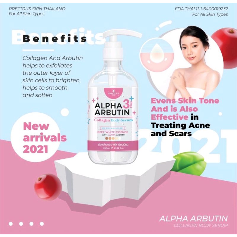 [BPOM] Precious Skin Alpha Arbutin 3Plus 10x Whitening Booster Collagen Body Serum | Serum Badan 500ml