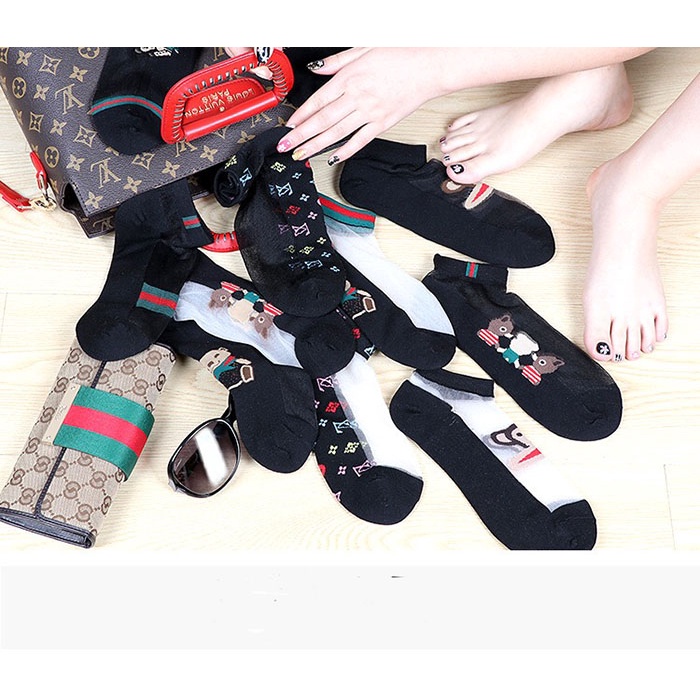 (COD) Kaos kaki Wanita fashion Pendek Renda transparan Bordir Kaus kaki Motif Random 05S