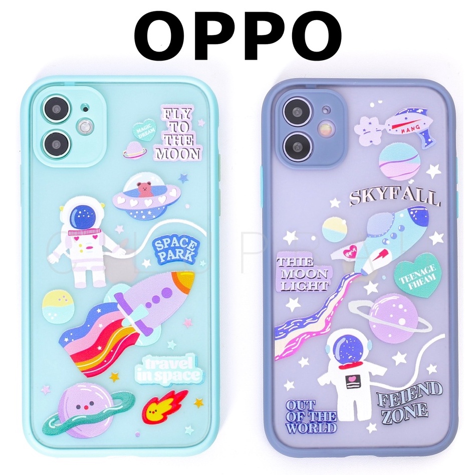 Astronaut Space Soft Case Oppo Reno A1K A3S F9 A15 A37 A71 A33 A53 A31 A52 A54 A74 4F - Space Hybrid  - Lens Cover Camera Protection