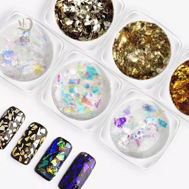 hiasan nail art kuku serpihan foil acrylic untuk hiasan kuku isi 6jar