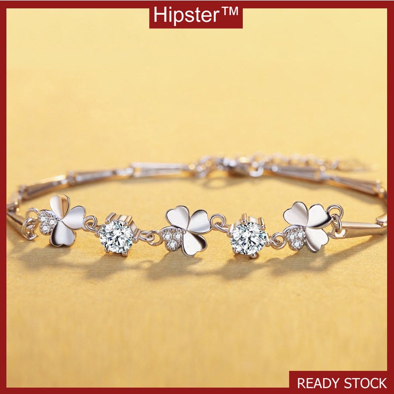 Hot Selling Trend Lucky Four-Leaf Clover Twisted Micro Inlaid with Diamond Bracelet