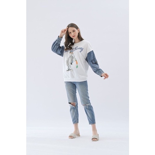 SWEATER LOONEY WANITA JEANS TANGAN PANJANG - FREE MASK