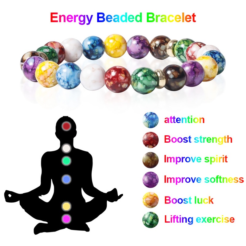 Gelang Manik-Manik Batu Vulkanik 7 Chakra Reiki Healing Untuk Unisex