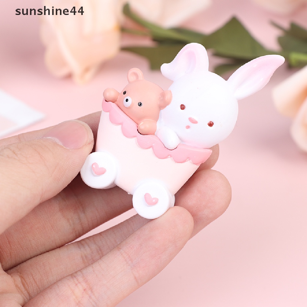 Sunshine 3Pcs Ornamen Kereta Kartun Kelinci Bahan Resin Untuk Dekorasi Kue Paskah