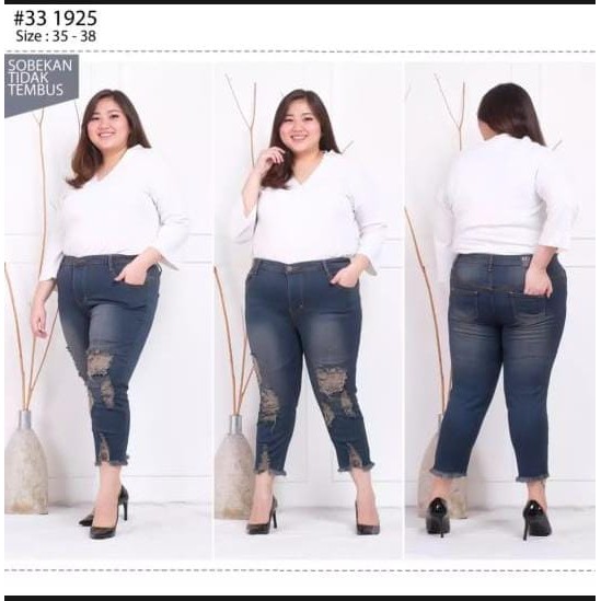1 KG MUAT 4 PCS Celana jeans 7/9 sobek kotak lapis Rawis
