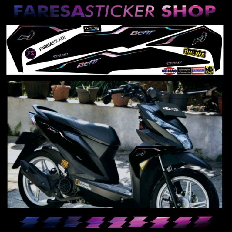 (COD) STRIPING, STICKER VARIASI MOTOR HONDA BEAT ESP, STREET ESP, HOLOGRAM PRINT SIMPLE STYLE 2022