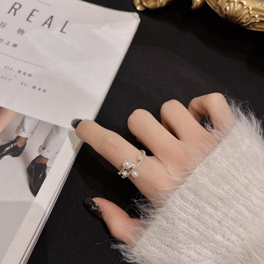 Korea Sederhana Mutiara Emas S925 Perak Wanita Fashion Perhiasan Titanium Steel Pernikahan Cincin Pertunangan Rings