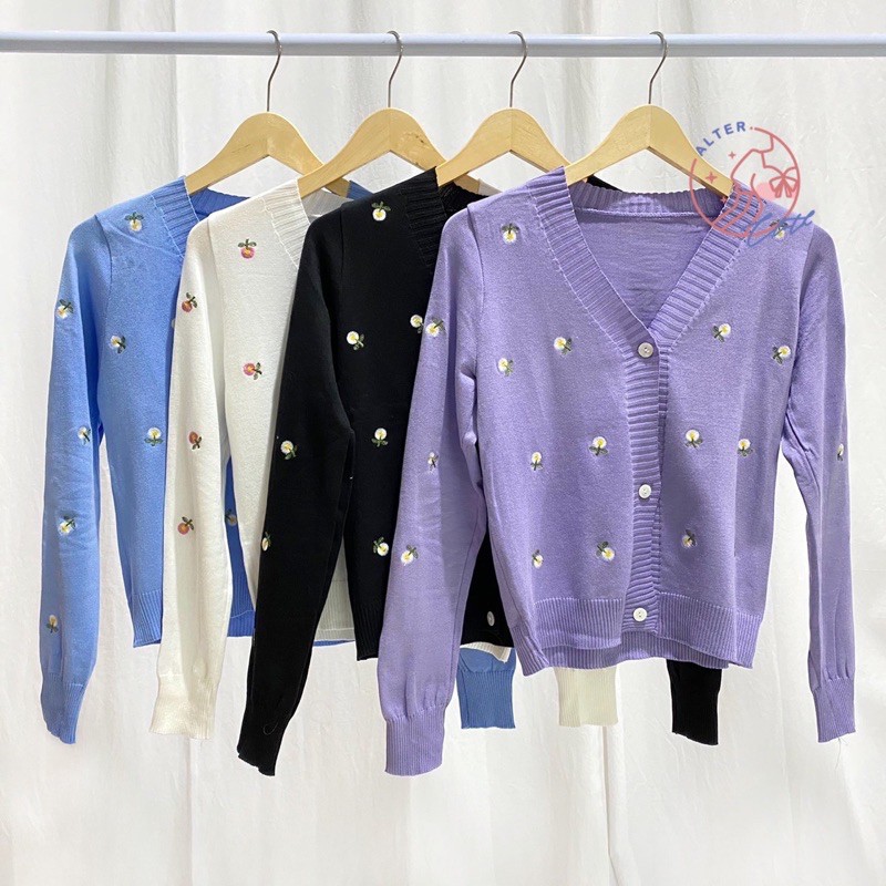 alter.cloth - HYURA CARDI Cardigan Wanita Rajut Korea Sweater Rajut Korea Bordir Bunga Import Murah
