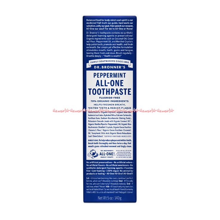Dr Bronner's 140gr Peppermint All One Toothpaste Odol Pasta Gigi Dr Bronners Drbroner Pepper mint