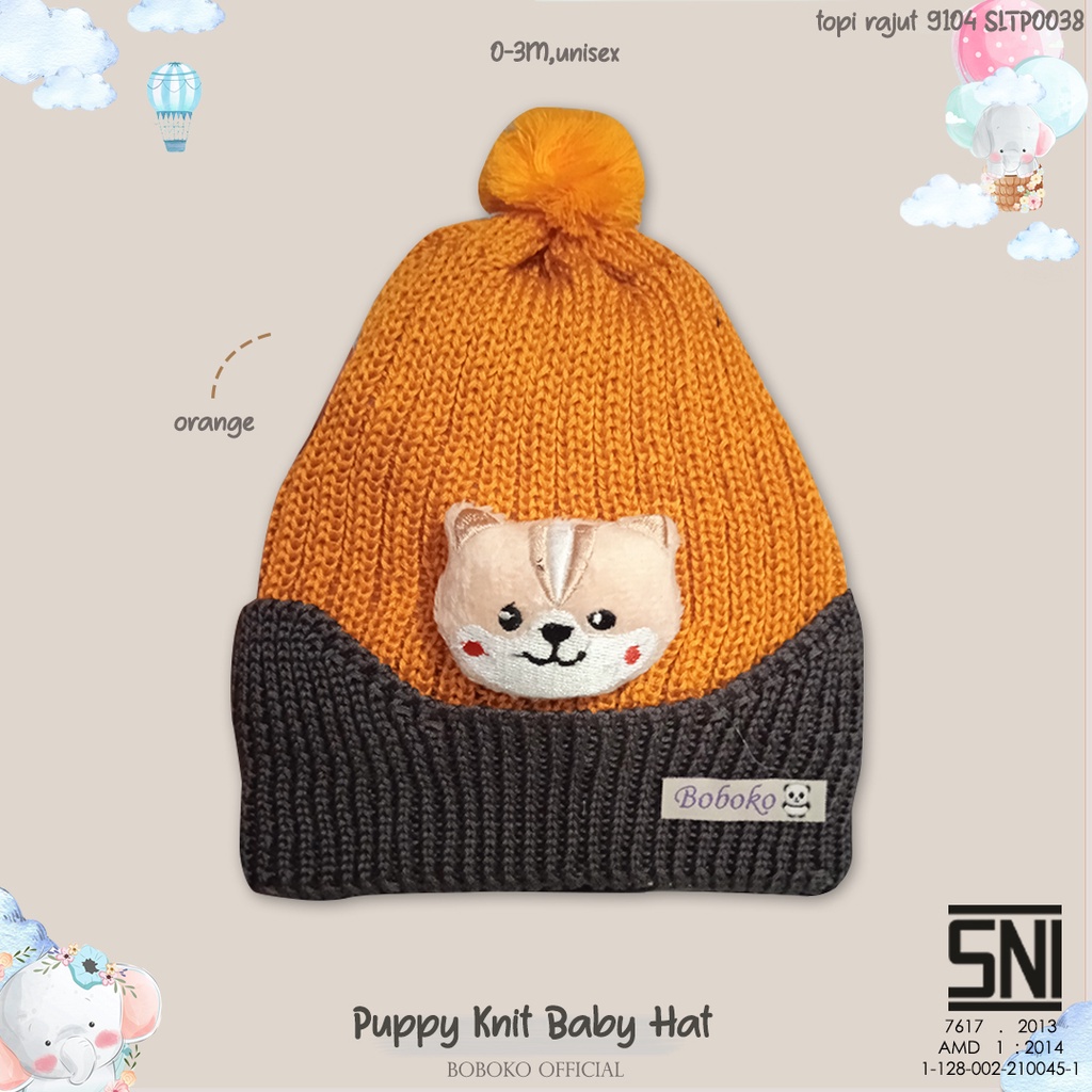 BOBOKO Topi Bayi Rajut Puppy Knit Baby Hat 0-4 bulan