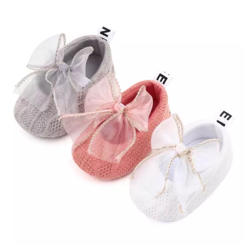 Sepatu Bayi Perempuan Pita Knit Renda - Sepatu Prewalker Baby S1212