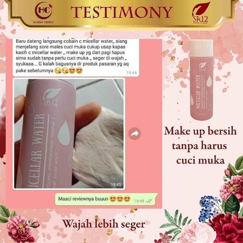 SR12 MICELLAR WATER / MELEMBABKAN WAJAH SECARA ALAMI BERSIH DAN SEGAR / PEMBERSIH WAJAH TERBAIK