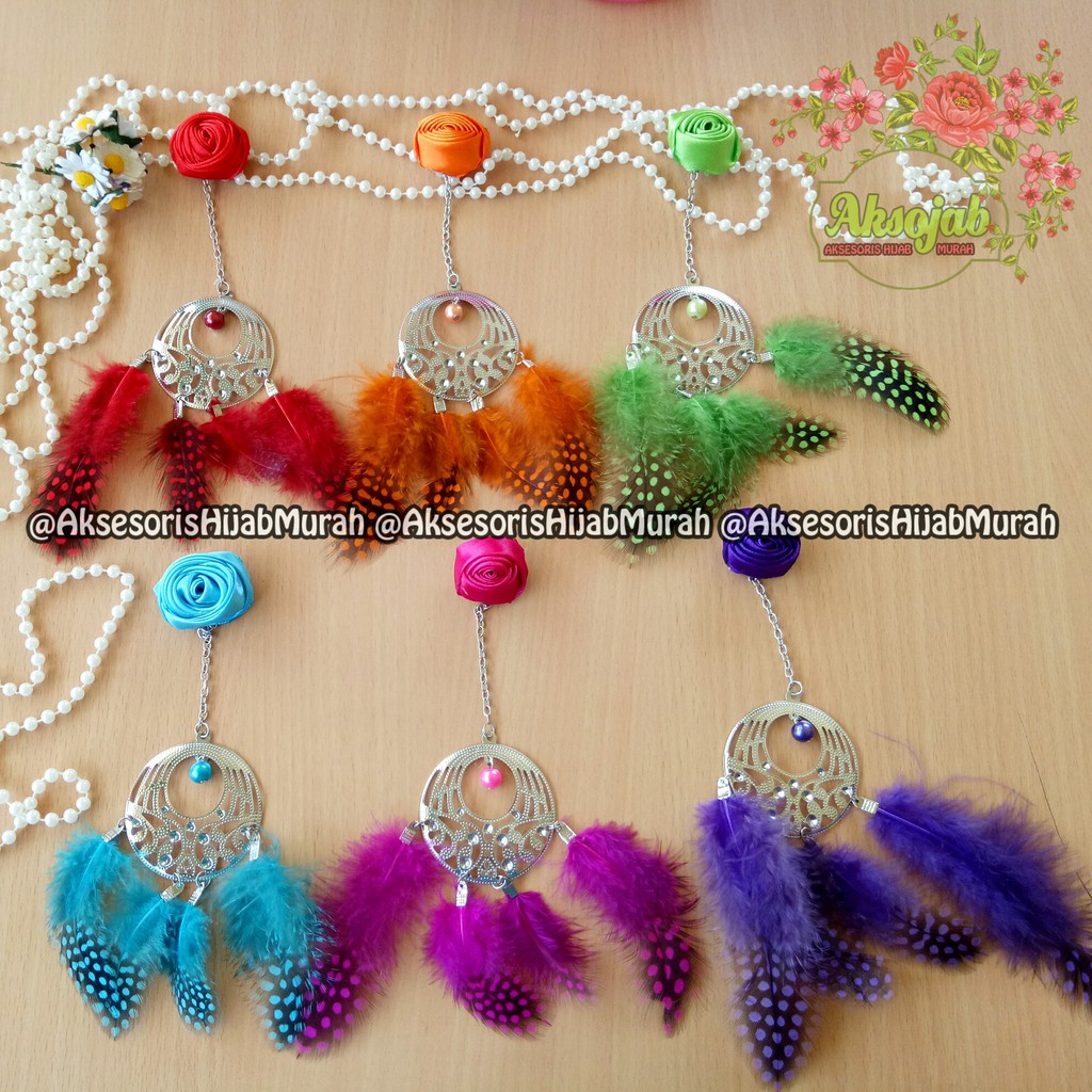 Bros bulu anting hijab bros jilbab bros dagu peniti dagu bulu polka merak asli anting jilbab wanchu