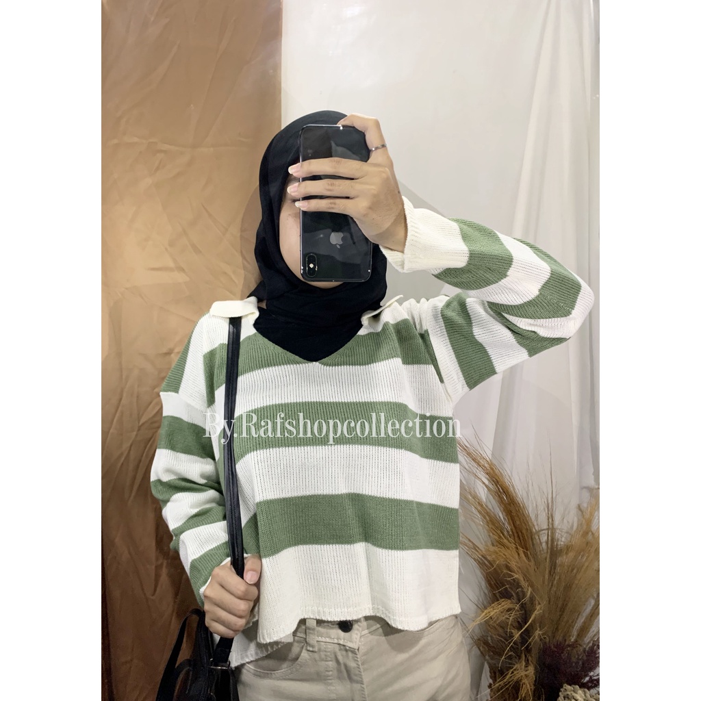 BLASTER knit 7GET Crop Top - Atasan rajut wanita-atasan motif blaster-blouse oversize