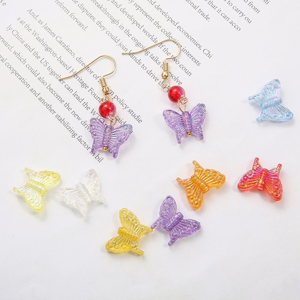 20 pcs/lot Small Butterfly Shape Beads Multi Gradient Color Acrylic Beads For Jewelry Making Handmade DIY Accessories