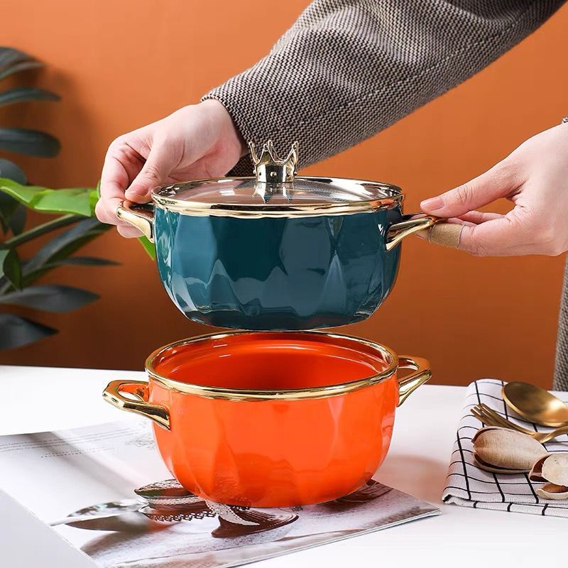 panci keramik korea tutup kaca pegangan mahkota