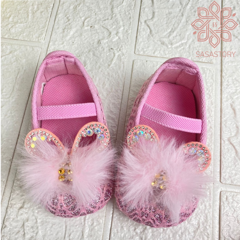 SEPATU PREWALKER BABY BAYI BULU BROKAT PESTA ANAK 0-12 BULAN FP16