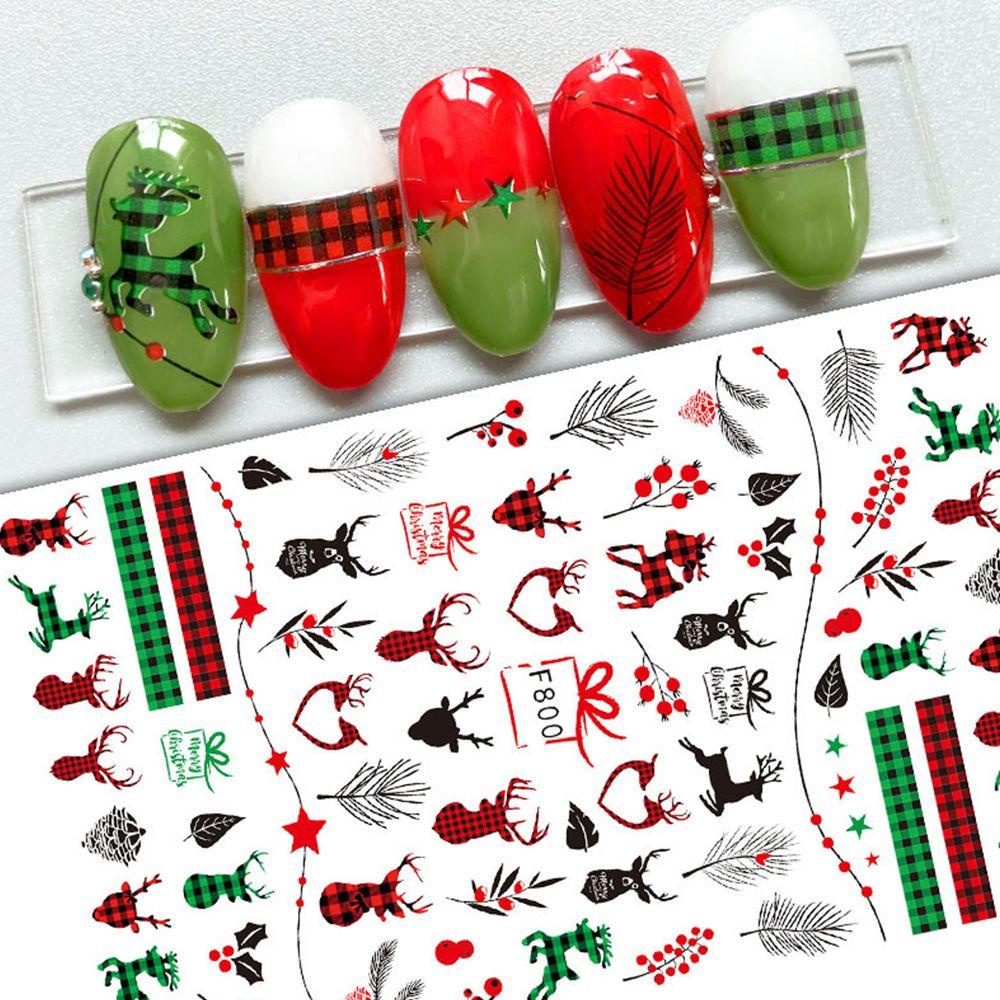 AUGUSTINA Agustinina Stiker Kuku Natal Musim Dingin Perekat Diri Elk Manicure Xmas Tree Merry Christmas Nail Art Decor