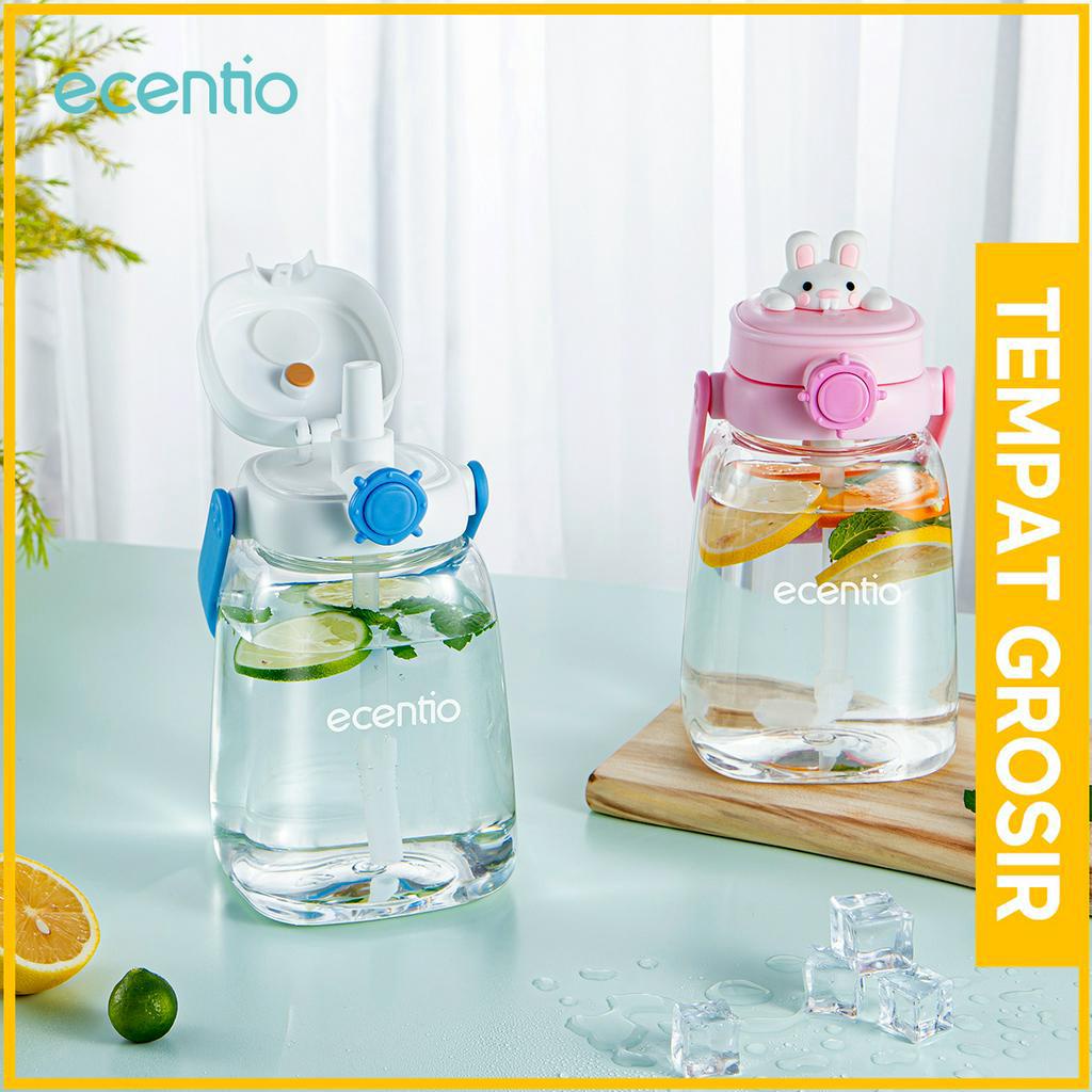 ecentio Botol tumbler Minum Anak Sedotan 1.2 L Lock Design Anti Bocor portable handle tali 3D Cartoon BPA FREE