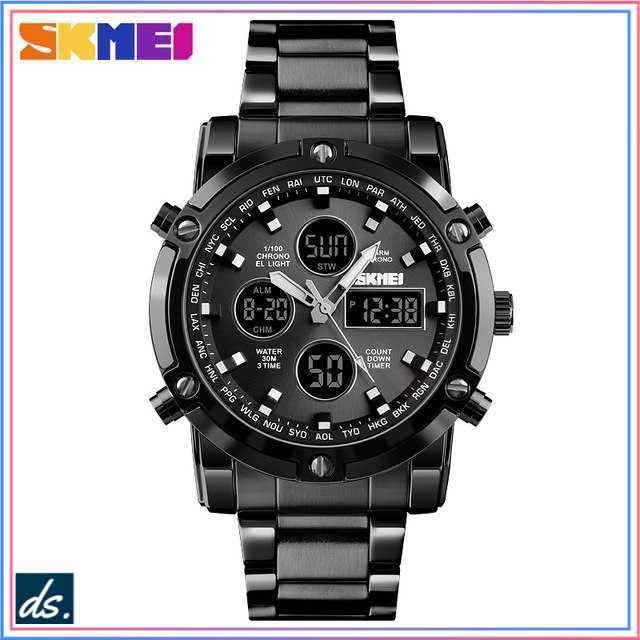 Jam Tangan Pria Digital Analog Rantai Good Quality Waterproof Arloji Cowo Jam Cowok Keren Anti Air