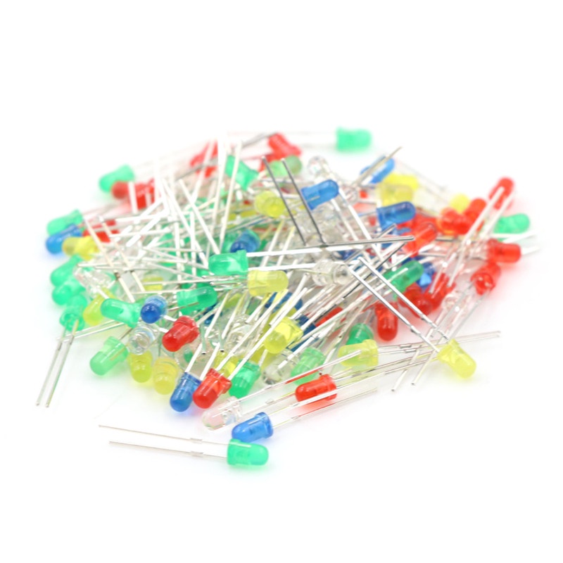 {LUCKID}100Pcs/Set 3mm LED Light Emitting Diodes Red Green White Blue Yellow 20mA 2Pin