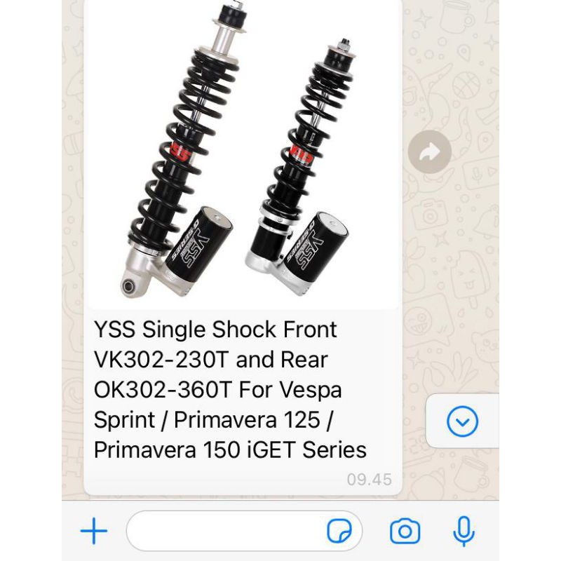 Shock YSS Vespa Sprint Iget Primavera Hitam