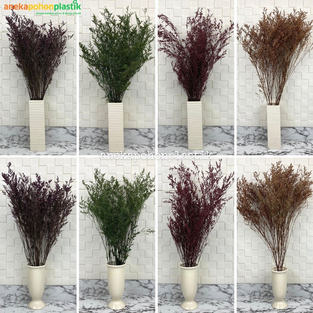 Bunga Kering Caspea Dried Flowers Artificial Vas Keramik Putih Tanaman Hias Pajangan Unik Aesthetic