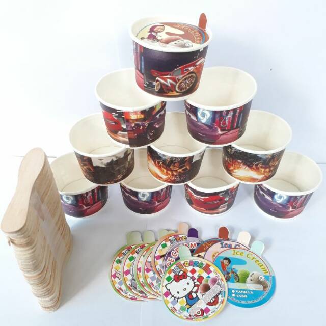 PAPER CUP ICE CREAM 50ML LENGKAP TUTUP&SENDOK