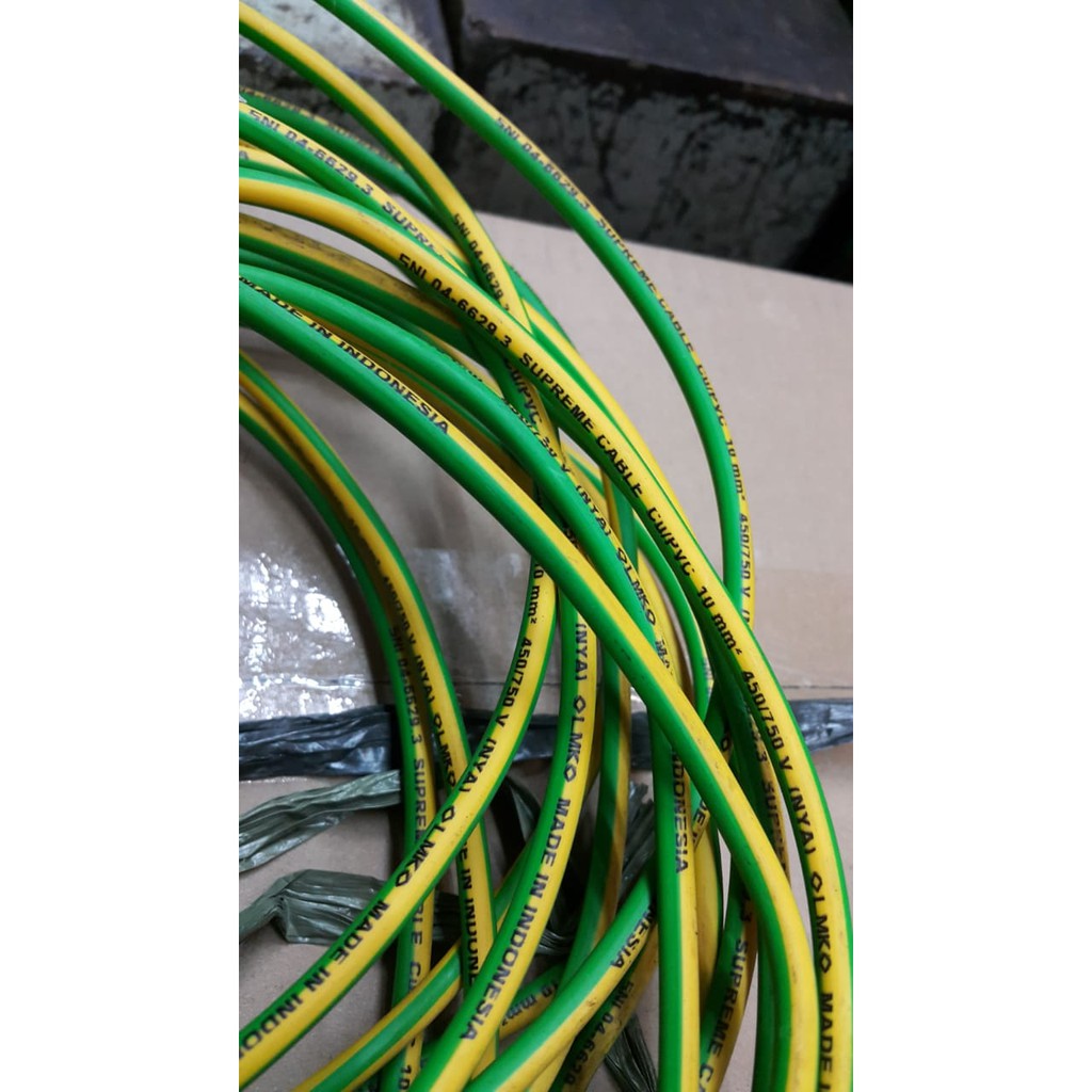 SUPREME NYA 10mm KUNINGHIJAU / Kabel tunggal / Kabel grounding arde eceran ( Per 1mtr )