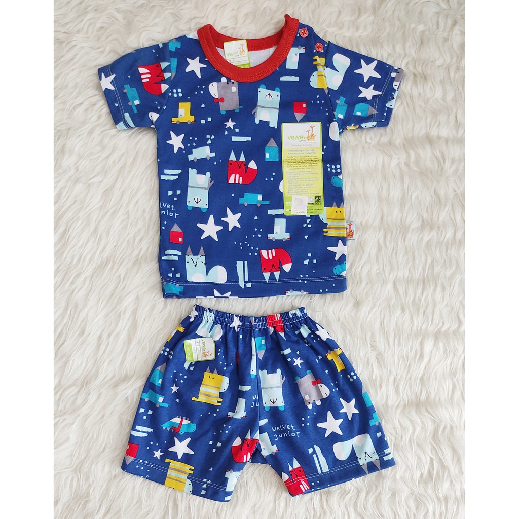 Velvet Junior Setelan Pendek Starry Night Kancing Pundak Celana Pendek Size S M L - Baju Tidur Bayi