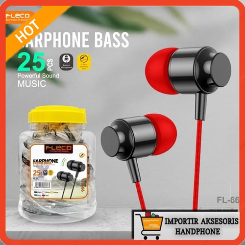 Handsfree Headset FLECO FL-66 Earphone Super bass Premium Quality [retail / bijian]