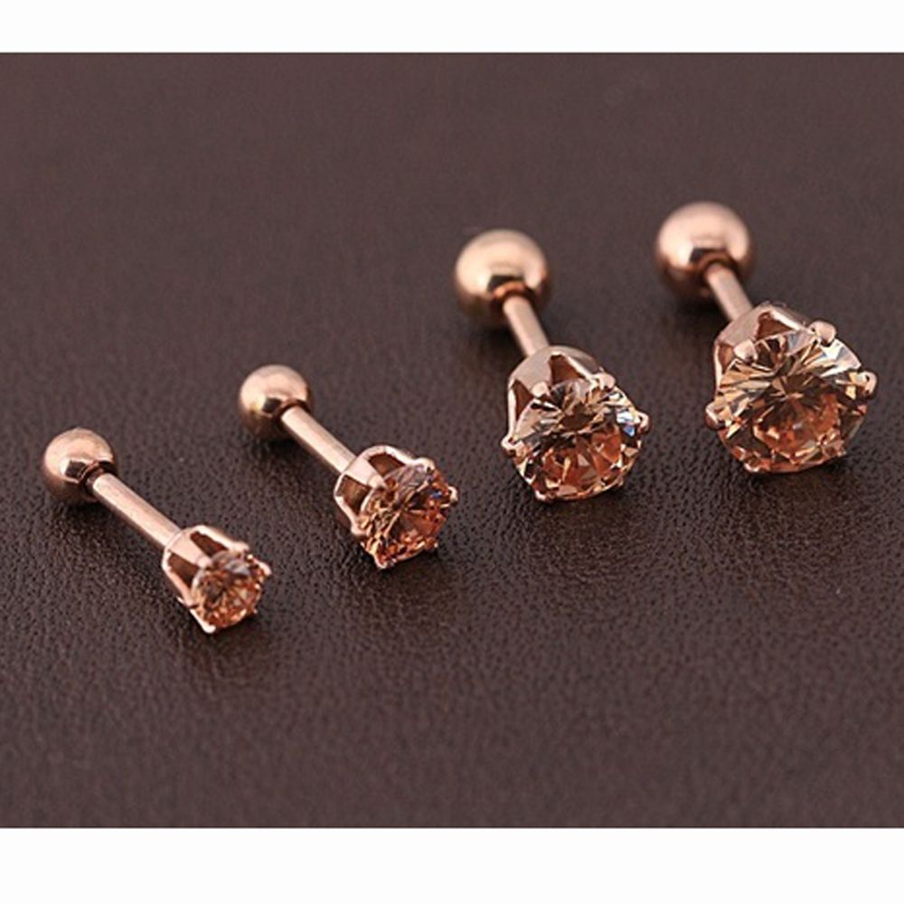 Rhig1 1pc Anting Tusuk Titanium Steel Hias Cubic Zirconia Multi Warna Untuk Pria / Wanita