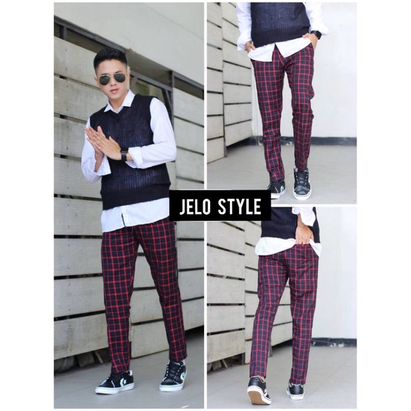Celana panjang Tartan Pria pants flanel original