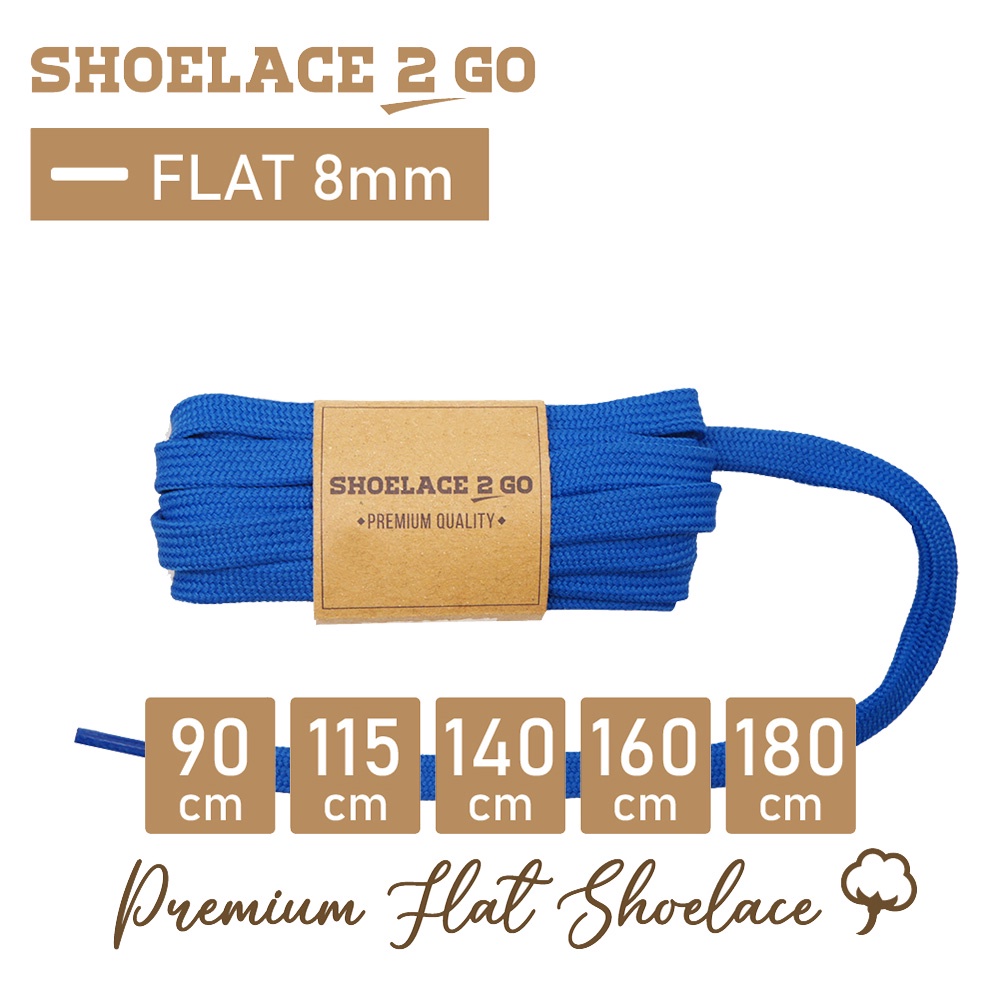 SHOELACE 2 GO TALI SEPATU GEPENG PIPIH FLAT - SF8 - J1 - BLUE - 8MM - 90CM 115CM 140CM 160CM 180CM