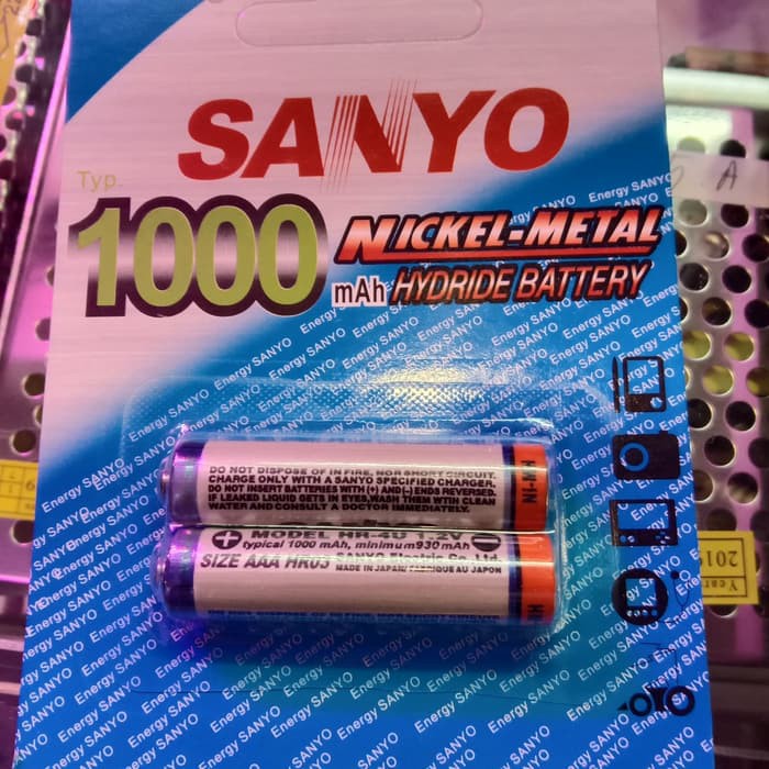 Isi 2 Baterai Cas SANYO AAA - A3 / Baterai Charger SANYO AAA 1000 Mah